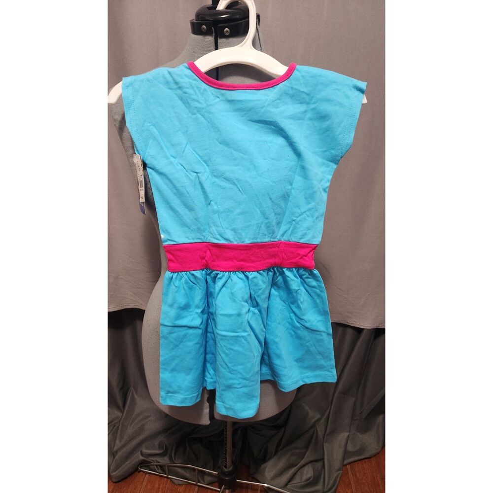 Disney Frozen Elsa Girls Dress 4T Blue Pink Floral Cap Sleeve Elastic Waist Bow - Picture 2 of 2